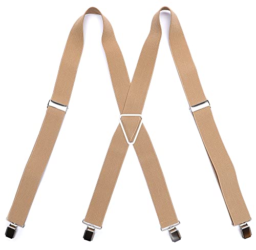 Leoodo Tirantes para hombre, en forma de X con 4 clips fuertes, talla única para hombres y mujeres, elásticos y ajustables, 3,5 cm de ancho, beige, Talla única Cover