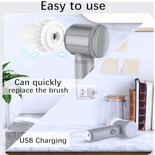 Image of Electric Spin Scrubber, Kitchen Scrubber Rechargeable Shower Scrubber for Cleaning Sink /Cleaning Tub /Tile /Floor /Sink /Window with 5 Replaceable Cleaning Brush Heads