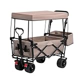 ALIMORDEN Foldable Canopy Wagon Garden Cart, Heavy Duty Outdoor Utility Collapsible Tool Cart with Removable Canopy and Big Wheels, Khaki
