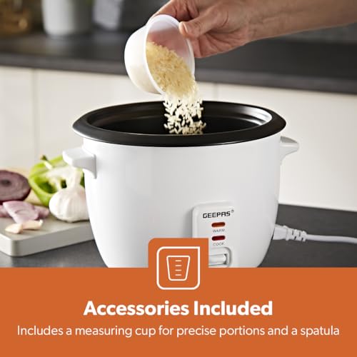 Geepas 450W Rice Cooker & Steamer with Keep Warm Function, 1L | Automatic Cooking, Non-Stick Inner Pot | Make Rice & Steam Healthy Vegetables | Includes Measuring Cup, Spatula & Detachable Power Cord - Image 4