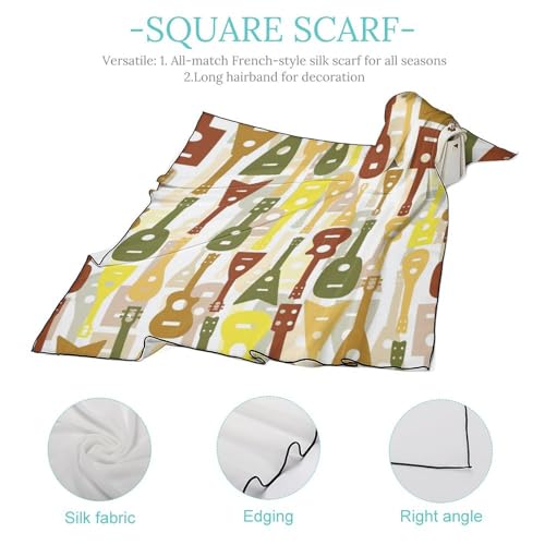Musical Instrument of Ukulele Pattern Scarf For Women Silk Head Scarf Square Hair Scarves Shawls Hair Wraps Bandana Neckerchief Decor for Adult 27 * 27 Inches4
