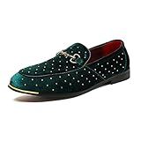 LCQL Mens Fashion Slip on Shoes Green Loafers Men Velvet Smoking Slipper Moccasins Driving Shoes Green K01 Size 9.5