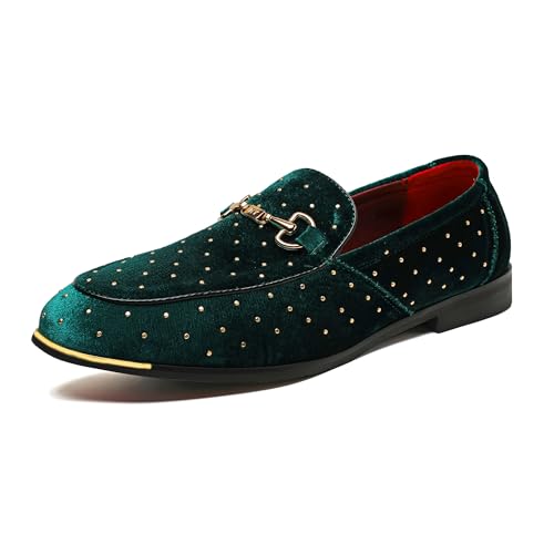 LCQL Mens Fashion Slip on Shoes Green Loafers Men Velvet Smoking Slipper Moccasins Driving Shoes Green K01 Size 9.5