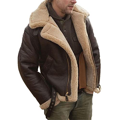 Design: marrone/nero, full zip, revers, tasche laterali, collo e fondo con cintura, spesso, caldo e vintage.