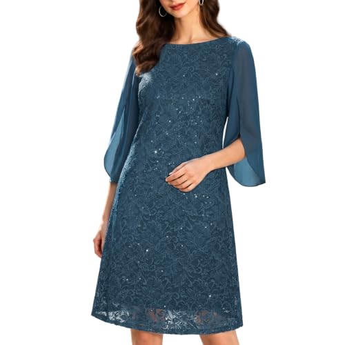 Image of COOAN Wedding Guest Cocktail & Formal Dresses for Women - Lace Sequin Dress