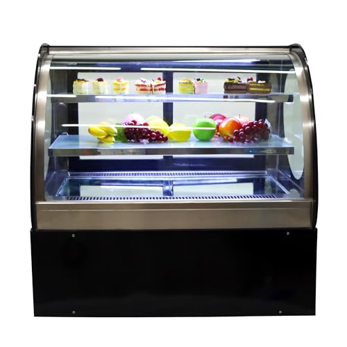 WYDDDARY 35'' Countertop Display Refrigerators 220V Curved Cooling Cake Showcase Commercial Glass Bakery Cabinet Display with White LED Light Rear Sliding Door Two-tier Shelf 300W