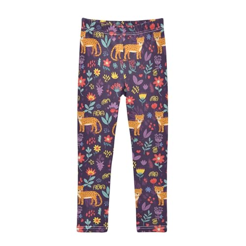 Girls Leggings Size 4T Leopard Dark Purple Yoga Stretchy Pants Comfortable Girl Clothes for Workout Dance