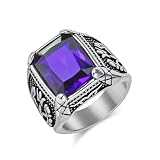 Musihy Anillo de sello vintage de acero inoxidable de 18 mm con cristal morado para hombre, color morado, talla R 1/2