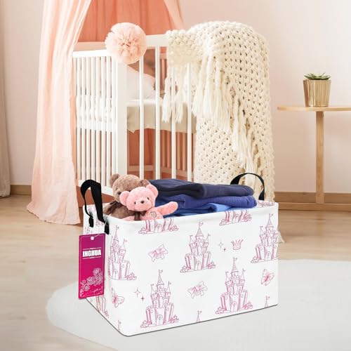 Image of Rectangular Castle Storage Basket | Fabric organizer Bin for Books,Clothes,Gifts,Pets-Perfect for Home,Office,Nursery,Dorm,Shelf(Rec-castles)