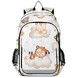 1 mochila con correa para niños de 8 a 12 años: mochilas casuales para niños y niñas de 5º grado en varios colores. Bonito oso marrón de dibujos animados