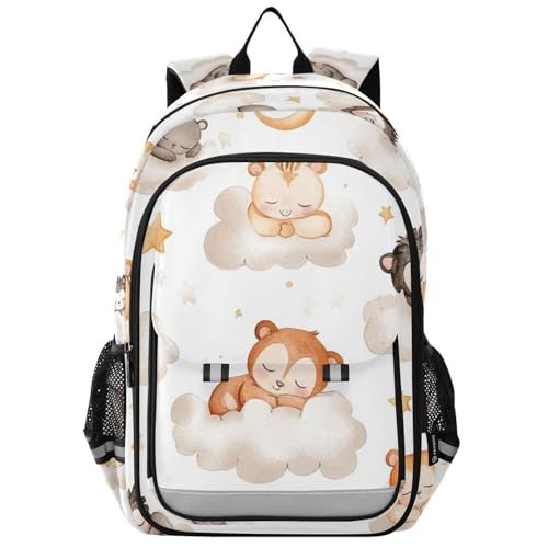 1 mochila con correa para niños de 8 a 12 años: mochilas casuales para niños y niñas de 5º grado en varios colores. Bonito oso marrón de dibujos animados