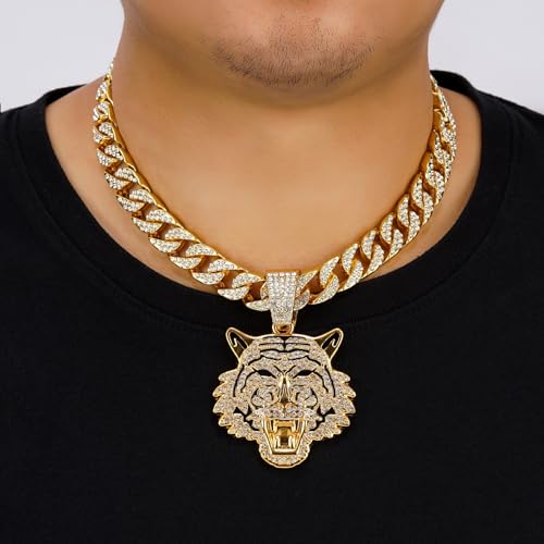 Miami Mens Cuban Link Chain Silver Gold Plated Bling Cuban Necklace Diamond Chain for Men 13MM iced out chain Hip Hop Jewelry，8.5/18/20/24 Inch Length-With metal gift box.2