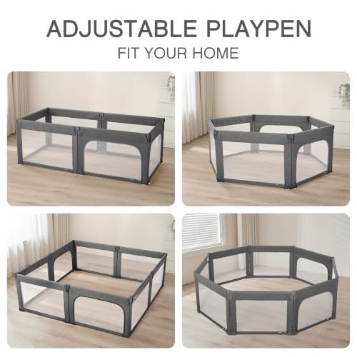 Image of Doradotey 8-Panel Foldable Baby Playpen for Toddlers 1-3, Adjustable Shape Large 79 inchx71 inch Indoor Playard, No Tools Assembly, 360 Breathable Mesh, Separate Washable Panels Safety Fence,Grey