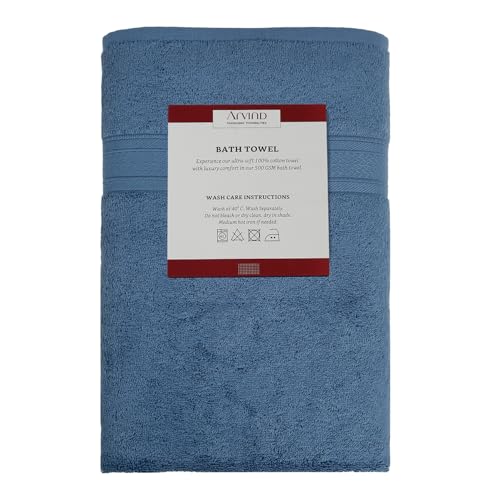 Image of Arvind 100% Cotton Towels for Bath | Towels for Bath Large Size | 500 GSM Bath Towel - Soft & Absorbent | 4 Piece Bath Towel for Men /Women | Urban Comfort | 70 cm x 140 cm - Dark Blue