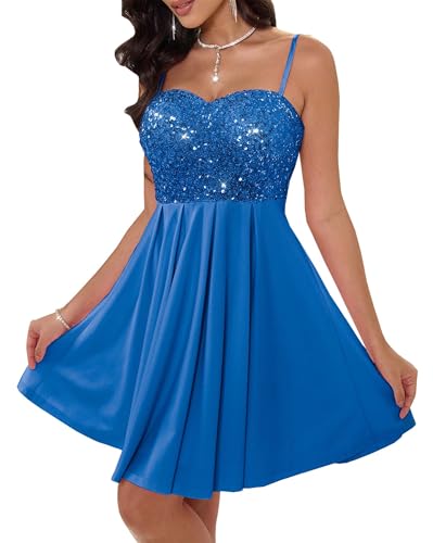 Image of Angel-fashions Women's Strapless Sequin A-Line Sequin Elegant Short Prom Gown Cocktail Dress