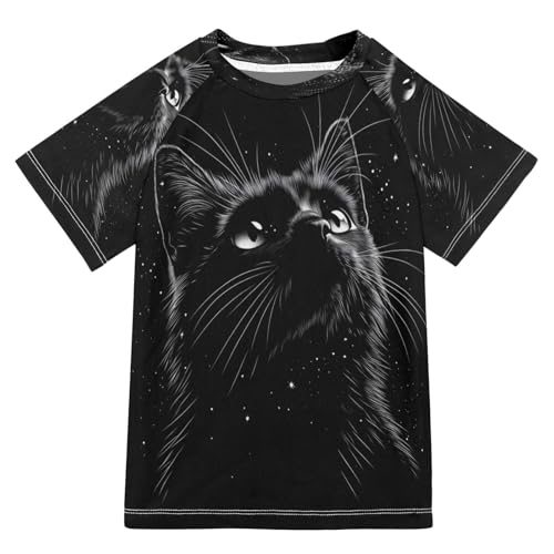 Kids Swimsuit Black Cute Cat Funny Sunscreen T-Shirts Swimwear Sets UPF 50+