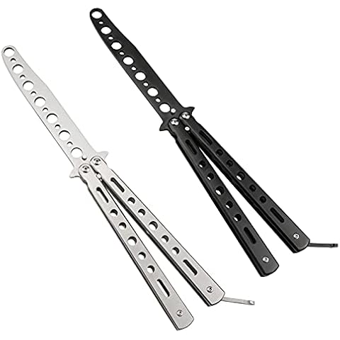 JIUAI Butterfly Knife, Stainless Steel Balisong Trainer Martial Arts Practice Swords, Unsharpened Blade 100% Safe for Practicing Flipping Tricks -2Pcs Cover