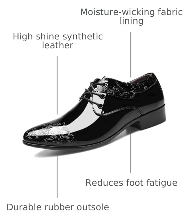 Image of Men's Patent Leather Oxford Dress Shoes Business Lace-ups Wedding Shoe Office Loafers Formal Derbys