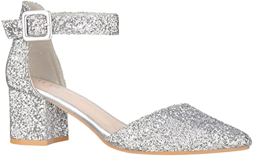 ILLUDE Women’s Heels Pointy Closed Toe Pump Ankle Strap Chunky Low Block Heels