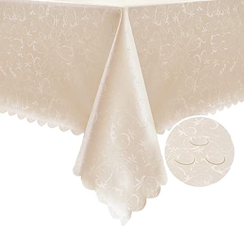 Image of Romanstile Waterproof Vinyl Tablecloth Rectangle, 60 x 144 Inch, Flower Beige