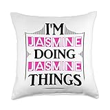 Custom Jasmine Gifts & Designs for Girls Jasmine Things Funny Name Gift White Throw Pillow, 18x18,...