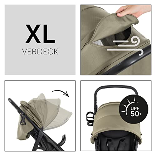 hauck Rapid 4D Air, Olive Grün - Kinderwagen mit Luftreifen hinten & Gummiräder vorne ab Geburt bis 22 kg - mit Liegefunktion, UPF 50+, Schnell Klappbar, Becherhalter, Höhenverstellbar