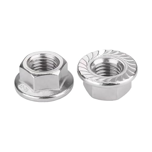SZLIZHUO 50 Stück M6 (6mm) Flanschmuttern mit Sperrzähnen DIN 6923 Edelstahl gezahnte Sechskant-Flanschmuttern Sicherungsmuttern AHC Metrische Sechskant-Flanschmuttern M6 (50 M6)
