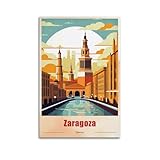 Póster vintage de recuerdo de viaje de España Zaragoza, lienzo para pared, cuadros fotográficos, decoración de habitación, decoración del hogar, 40 x 60 cm