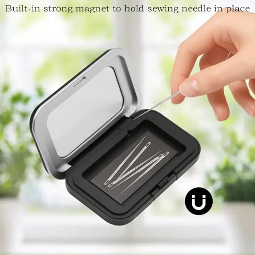 HINGTAI Magnetic Needle Holder Case with Clear Lid, Strong Built-in Magnet Secures Pins Under 6.5cm, Sewing Needle Organizer Box with Snap Closure, Craft Supplies Storage Gift for Sewers