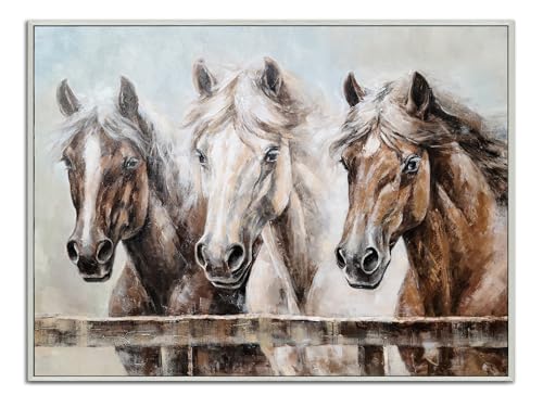 Image of Yihui Arts Horse Canvas Wall Art for Rustic Farmhouse Living Room Bedroom Bathroom Decor - Large Hand Painted Textured Artwork in Cream, Beige, White, and Brown Colors, 48x36IN