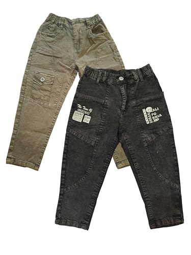 Image of Boys Cargo Pants, Kids Cargo Jeans with Pockets, Adjustable Waist, Stretch Denim Casual Pants for Boys