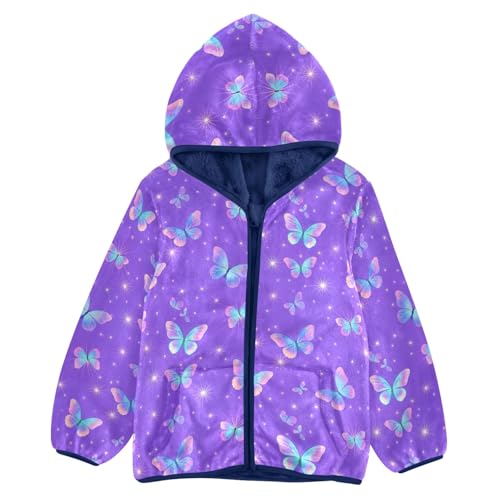 CHIFIGNO Butterflies Purple Toddler Boys Winter Coat, Boys Hooded Jacket Soft for Fall Winter Spring 3T
