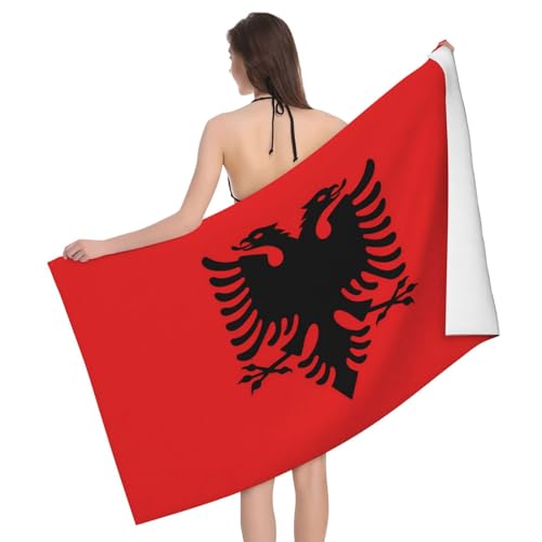 SamLng Serviettes de bain en microfibre motif drapeau albanais – Ensemble de serviettes de plage – Idéal pour le fitness, la salle de bain, la douche, la...