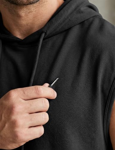 JMIERR Men's Loose Fit Short Sleeve Drawstring Hooded Tank Tops T Shirt - Casual Cotton Hoodies Sweatshirts Tee Shirts for Gym Workout Daily Wear, 2XL, Black