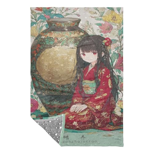 Mantas para sofá de diseño de vestido japonés rojo y blanco de microfibra suave 3