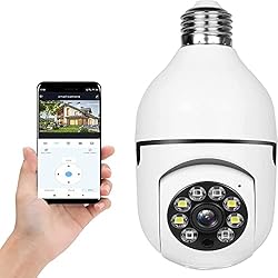 Camara De Seguridad 360 Grados Cámara de seguridad panorámica HD de 360 grados, cámara de vigilancia de cúpula con detección de movimiento y conversación bidirecciónal, cámara de bombilla para la seguridad en el hogar