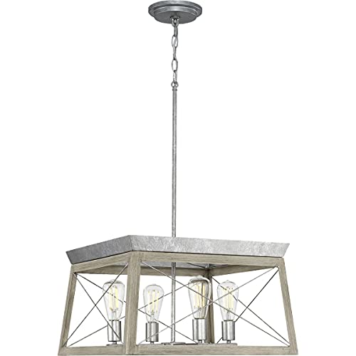 Image of Progress Lighting 4 Light Chandelier, Rustic Farmhouse Style Modern Hanging Light Fixture for Kitchen and Dining Room, Briarwood Collection, Galvanized