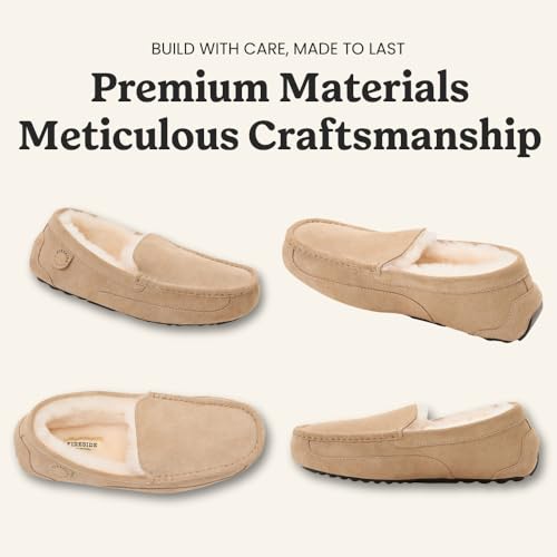 Image of Fireside By Dearfoams Men's Melbourne Genuine Shearling Moccasin Slippers, Memory Foam Sudede Loafers Slip-in House Shoes