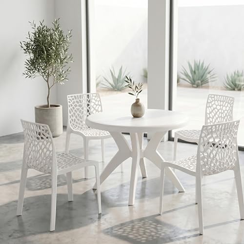 Supreme Web Chair & Marina Table 5-Piece Set | Heavy Duty Plastic...