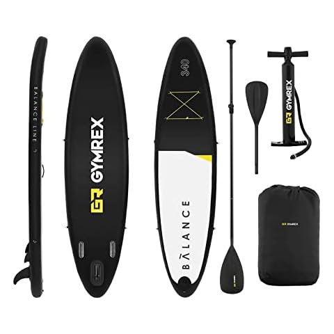 Gymrex Inflatable SUP Board Stand Up Paddle Board Lightweight Ankle Leash Paddle Carry Bag Repair Kit 335x79x15cm GR-SPB340 (Max. Load 145kg, Plastic, 0.7-0.9bar, Hand Pump, Paddle, 2 Fins) Cover