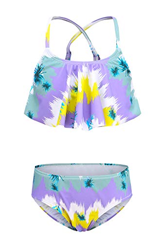 Image of Girls Two Piece Bikini Swimsuits Striped Ruffle Swimwear Falbala Bathing Suit Set
