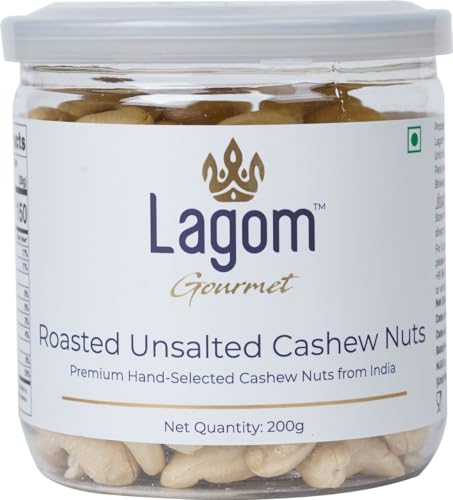 Lagom Roasted Unsalted Cashew Nuts 200g | Dry Roasted Kaju | Small Batch, Crunchy & Buttery | No Preservatives | Vegan, Gluten Free, Non-GMO