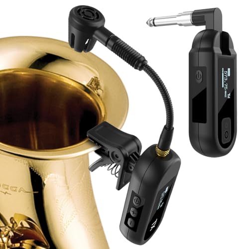 EBJ Wireless UHF Saxophone Microphone System, Clip Instrument Microphone Saxophone and Trumpet, preset EQ and Echo Level 100 feet Transmission, Full Charge can be Used for 8 Hours (M-03)