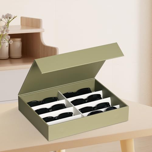 Image of AUTOARK Leather 8 Slot Sunglasses Organizer,Eyeglasses Holder for Men Women,Multiple Glasses Display Case,Light Green,MKAW053