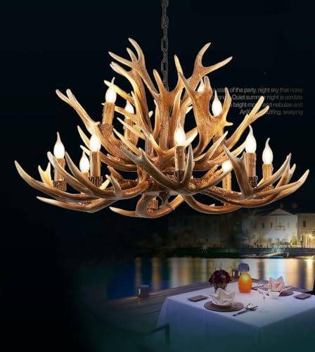 Hubrin Farmhouse Antler Chandelier 12-Light, Lagre Rustic Antler Light Fixtures,