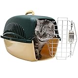 H4L Transportbox beige grün Metallgitter-Tür Hundetransportbox Katzen-Transportbox Kleintierbox Autotransportbox