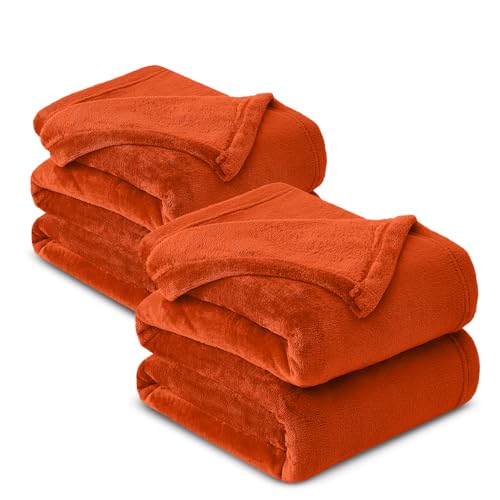 Hafaa Fleece Blanket King Size for Bed 2 Pack Fluffy Throws for Sofas Couch - 400 GSM Soft Cosy Extra Large Warm Throw Blankets for Adults, Rust, 230x270cm