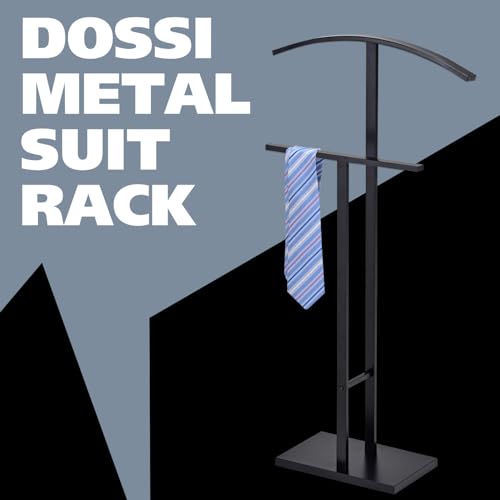 Image of Kings Brand Furniture Dossi Modern Metal Suit Valet Stand, Clothes Rack Organizer with Jacket, Pants & Tie Holder, Space-Saving Garment Rack for Bedroom or Closet (Black)