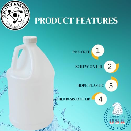 Image of Quality Chemical Reusable 1-Gallon Plastic Jug - BPA-Free, Leak-Resistant, Secure Screw-on Lid, Ergonomic Handle, BPA Free, HDPE Plastic, Stackable, Versatile Design for Storage (Pack of 4)