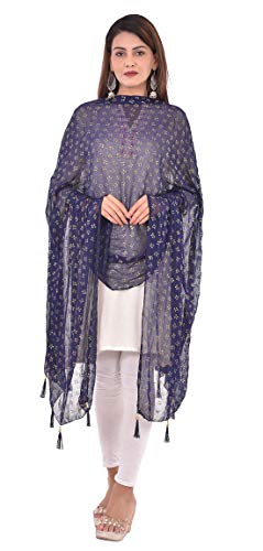 Image of YOUTHQUAKE Soft Chiffon Dupatta with Golden Foil Print & Tassels for Women & Girls